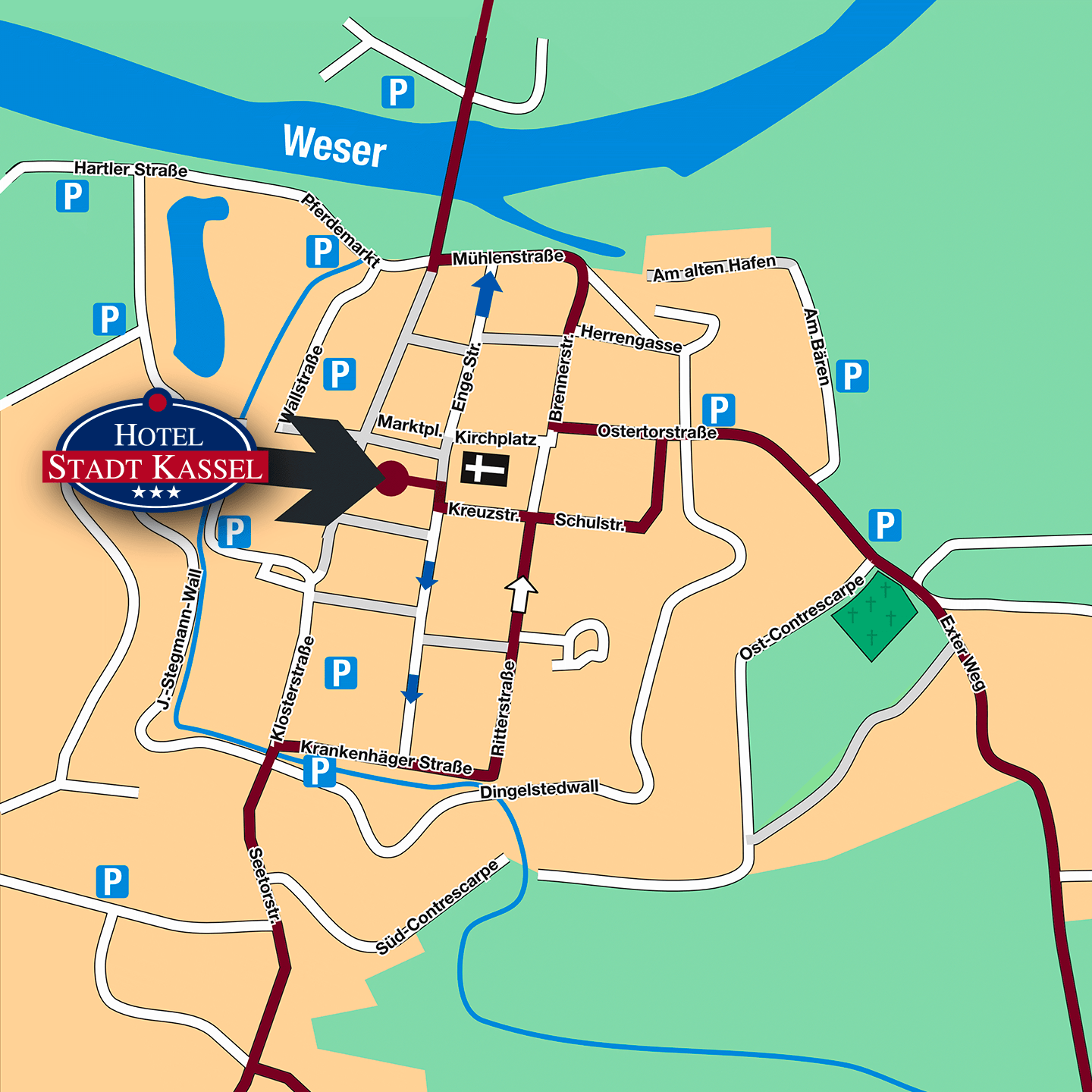 Anfahrt-Hotel-Stadt-Kassel-karte Anfahrt-Hotel-Stadt-Kassel-karte